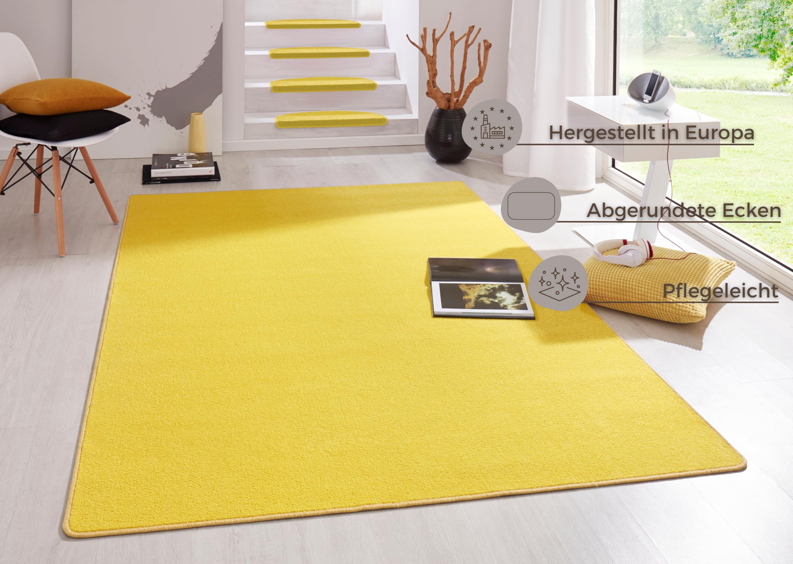 Hanse Home Indoor Teppich Fancy – Wohnzimmerteppich einfarbig Modern Velours Teppich für Esszimmer, Wohnzimmer, Kinderzimmer, Flur, Schlafzimmer, Küche – Gelb, 160x240cm