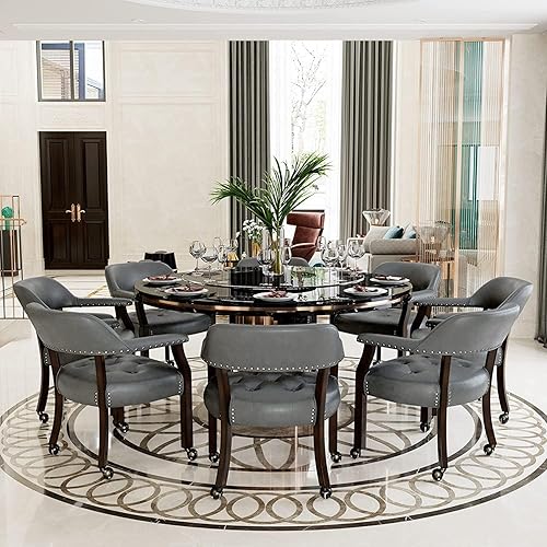 Miniatura 23 de Juego de 4 sillas de cuero de comedor con ruedas y brazos, silla de capitán Accent con ruedas, sillas de madera con ruedas enrollables para cocina y