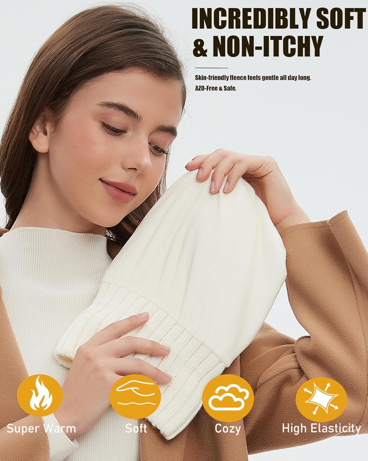 Fleece Lined Wool Beanie Hat for Women Men,Soft Womens Winter Hats Chunky Warm Wool Beanies Hats Snow Ski Skull Cap - Image 3