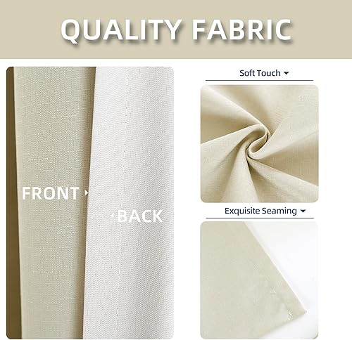Miniatura 5 de Cortinas opacas 100% de lino beige para dormitorio, cortinas opacas para sala de estar, cortinas de oscurecimiento de habitación de doble capa de 84