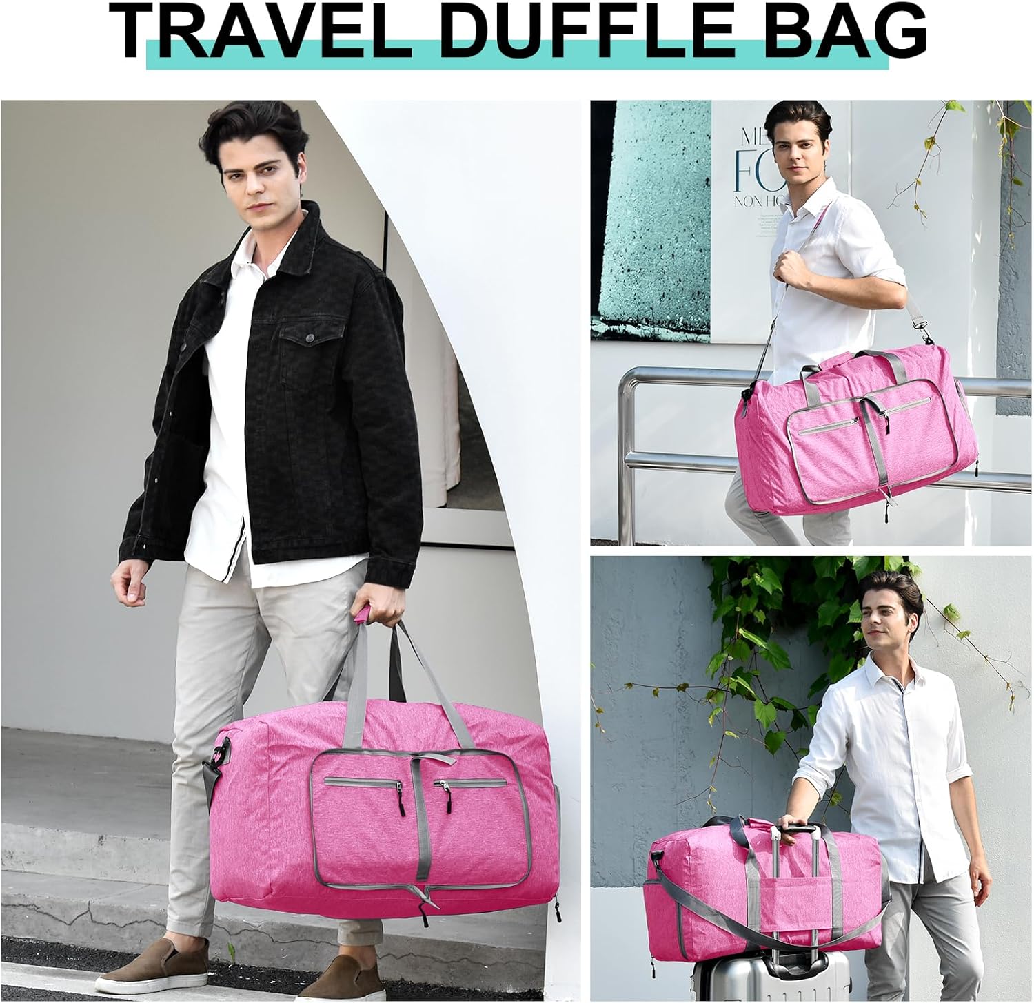 Dimayar 115L Travel Duffle Bag for Men Women - Foldable Duffel Bag with Shoes Compartment - Overnight Bags Waterproof & Tear Resistant(Rouge Pink)
