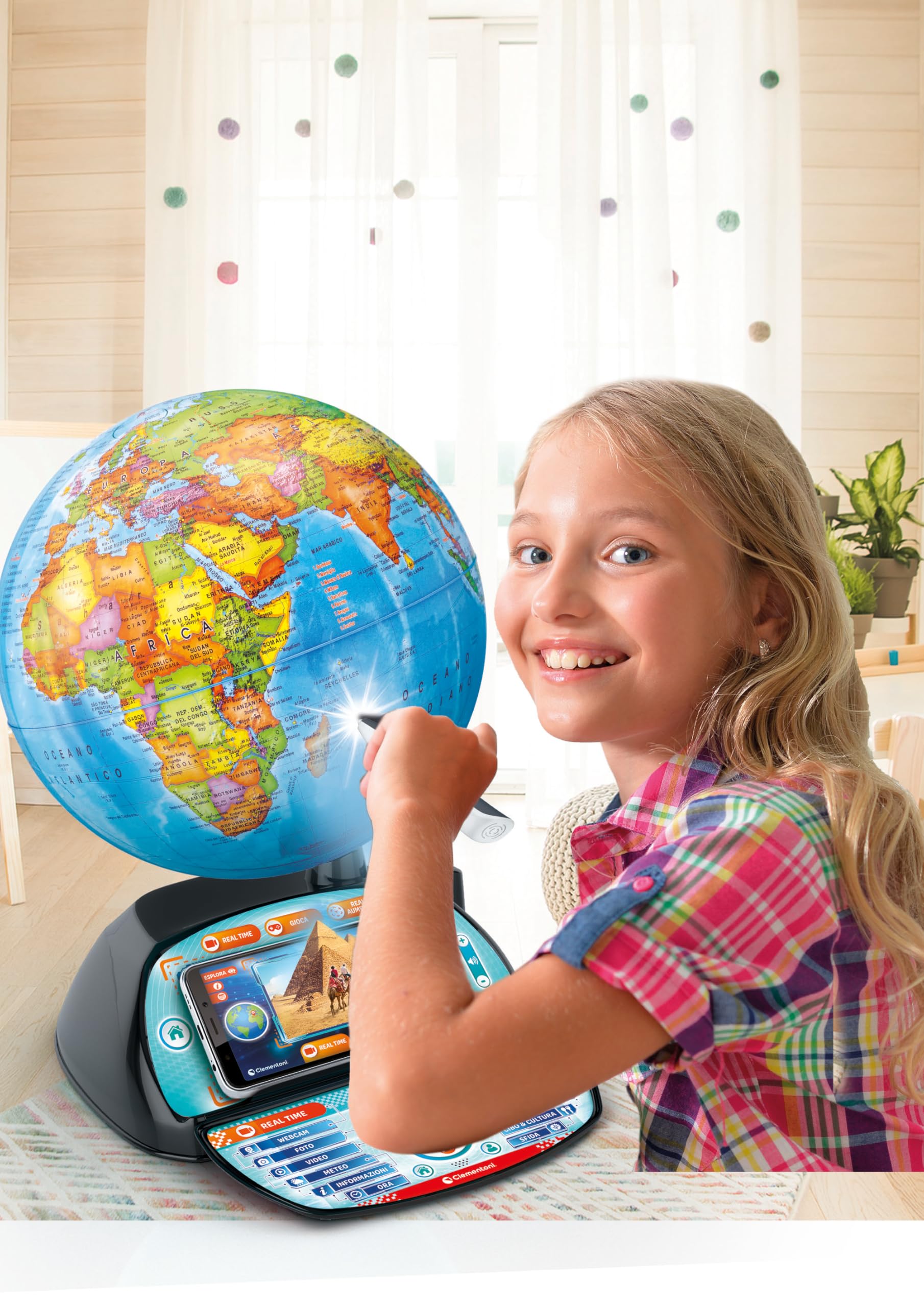 Clementoni Digitaler Globus Real-Time - Kinderglobus für Kinder ab 7 Jahren | Interaktive Weltkugel zum Lernen & Spielen 59364