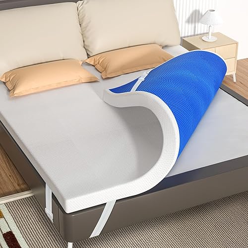 WAVV Cubrecolchón de espuma viscoelástica de gel de 3 pulgadas, tamaño Queen, funda de colchón de caja de huevos, almohadilla de enfriamiento, con