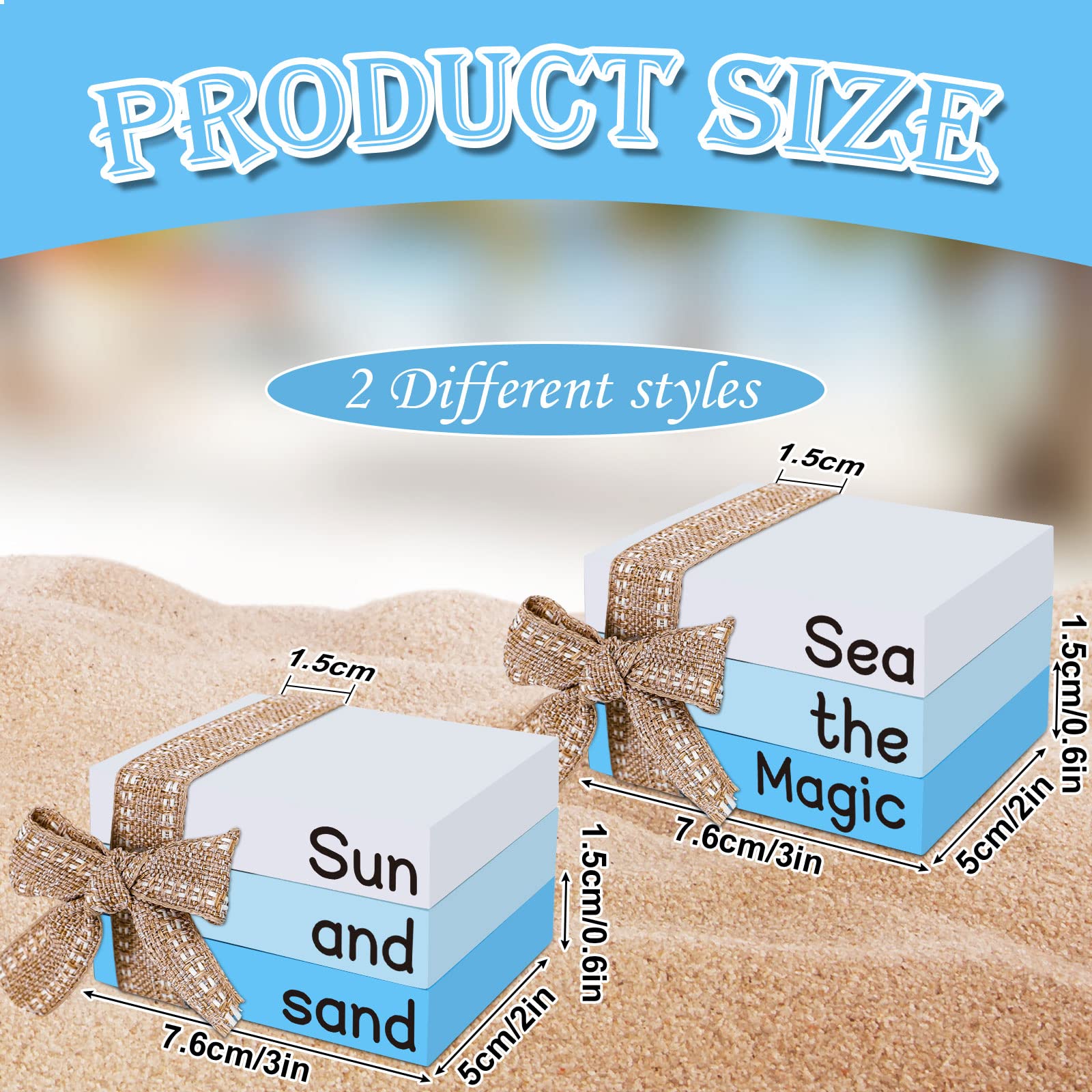 Whaline Summer Tiered Tray Decorations Mini Wooden Books Stack with Ribbon 2Pcs Blue White Sea Theme Wood Book Sea The Magic Sun and Sand Prints Fake Book Tabletop Centerpieces for Home Entryway Decor