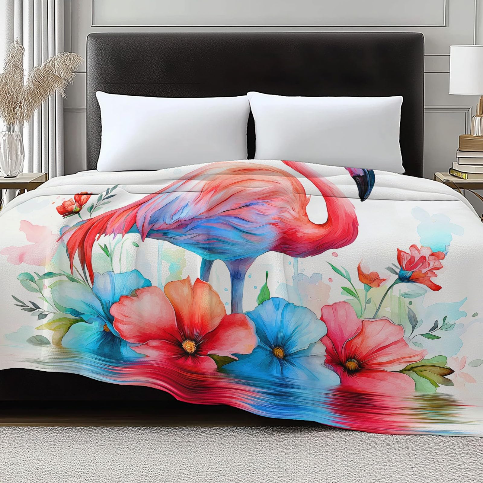 Manta para Sofá, Invierno Verano Manta Polar Flamenco De Acuarela Cálida Mullida Super Caliente Ligera Mantas Cama para Adulto y Niño Sala de Estar, Blanco, 200x200 cm
