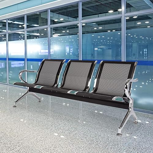 Miniatura 9 de Sillas de oficina para sala de espera de 3 plazas, sillas de recepción, silla de invitados para visitantes con brazos para aeropuerto, mercado,