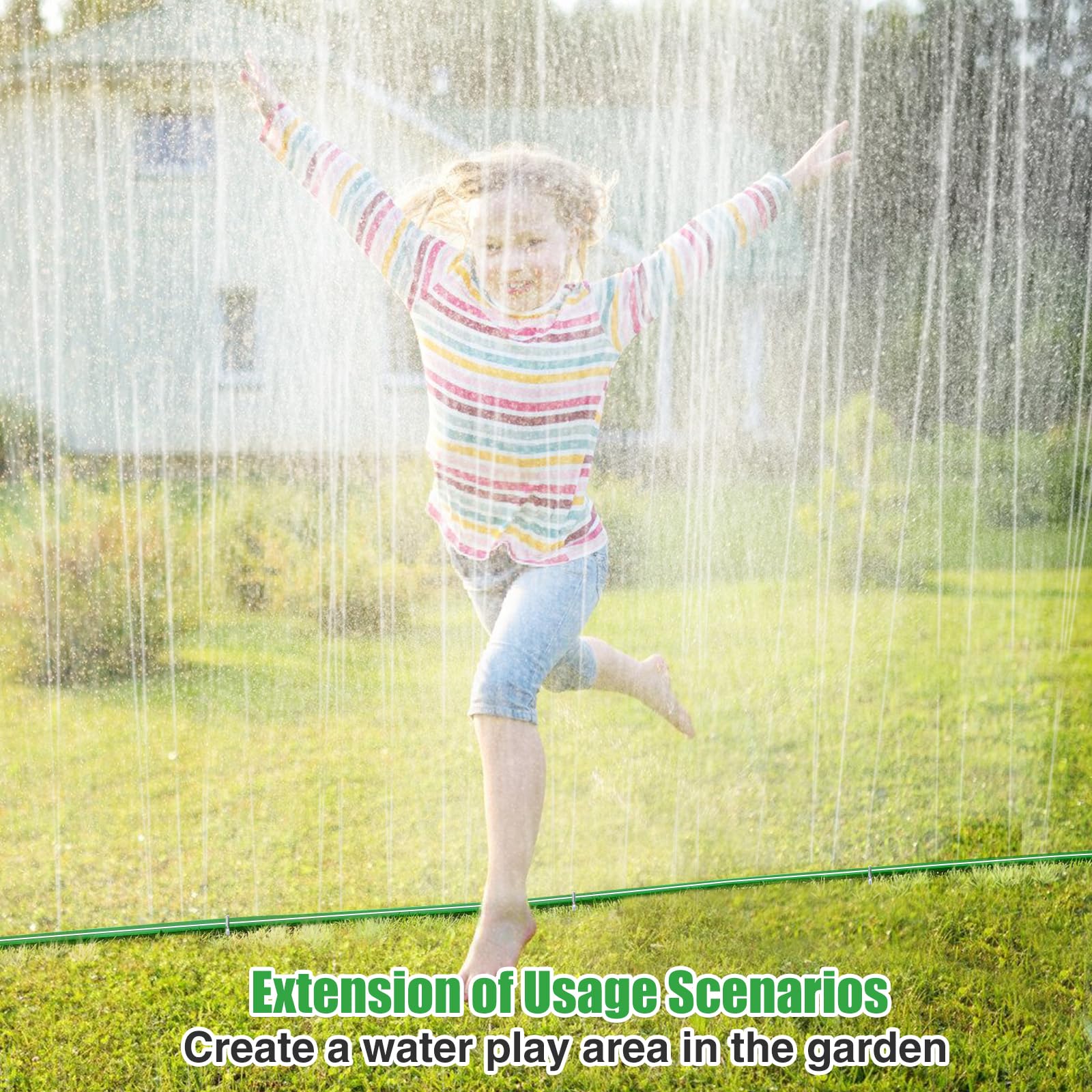 22,9 m Sprinklerschlauch – knickfrei, spart Wasser, flexibel – strapazierfähiger, flacher Bewässerungsschlauch mit drei Röhren für Gartenhof, Rasenbewässerung, mit 25 Heringen