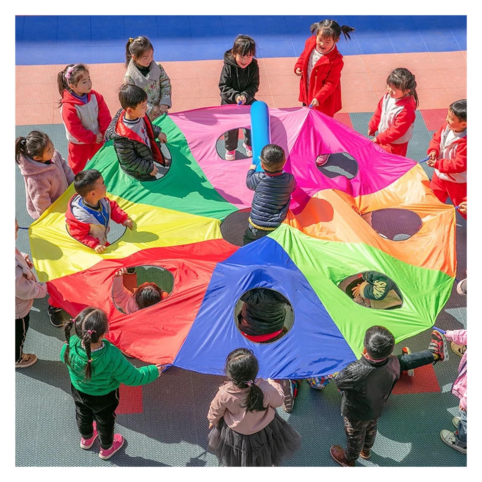 Bunt Fallschirm Spielen Sie Parachute Rainbow Outdoor-Spiele Lustiger Fallschirm for Zelt Kooperative Teambuilding-Aktivitäten Mehrfarbiges Spielzelt(2M Parachute)