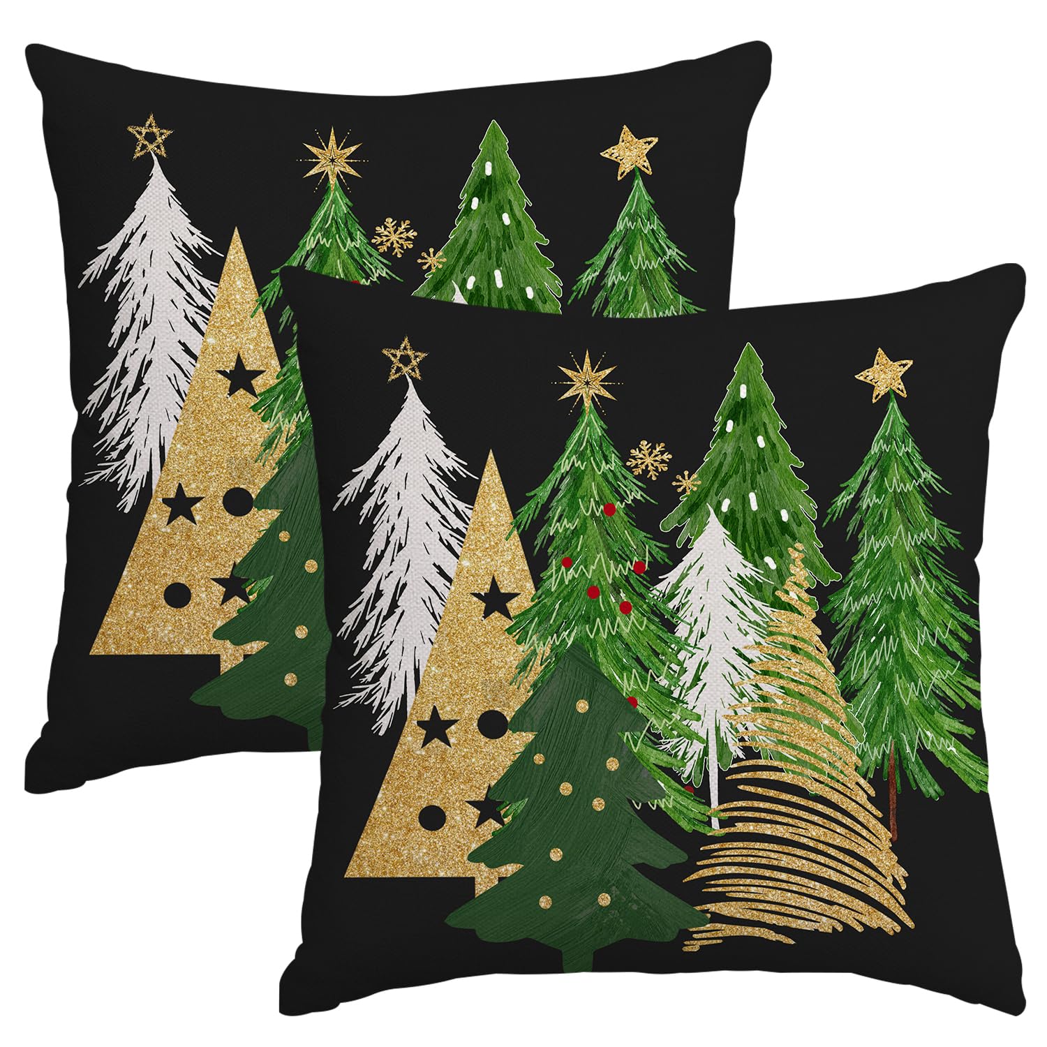 Artmag Christmas Pillow Covers 18x18 Inch Set of 2 Christmas Tree Black Decorative Throw Pillow Covers Winter Holiday Cushion Cases Decor for Home Couch Sofa