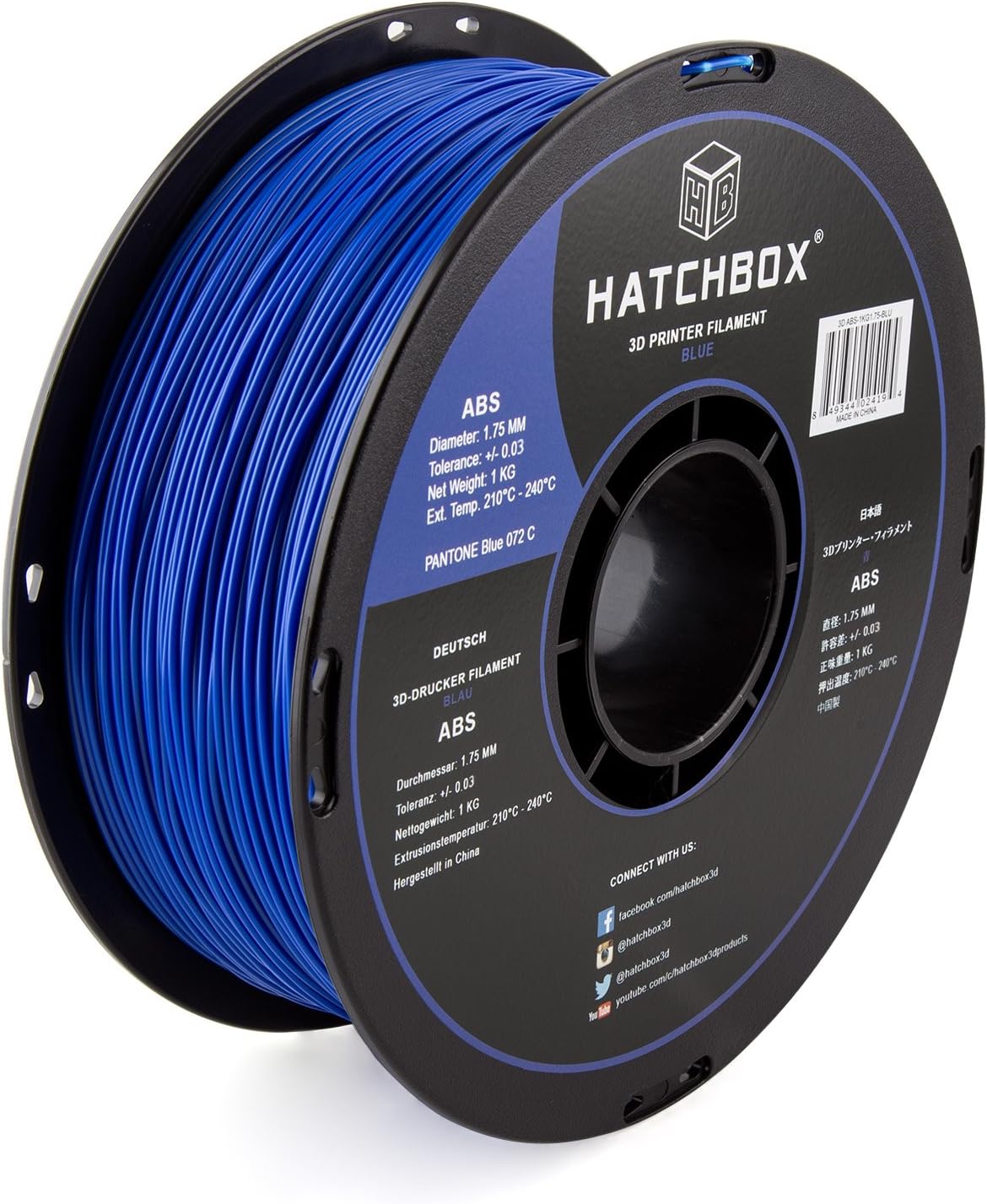 ABS 3D Printer Filament, Dimensional Accuracy +/- 0.3 mm, 1 kg Spool, 1.75 mm, Blue