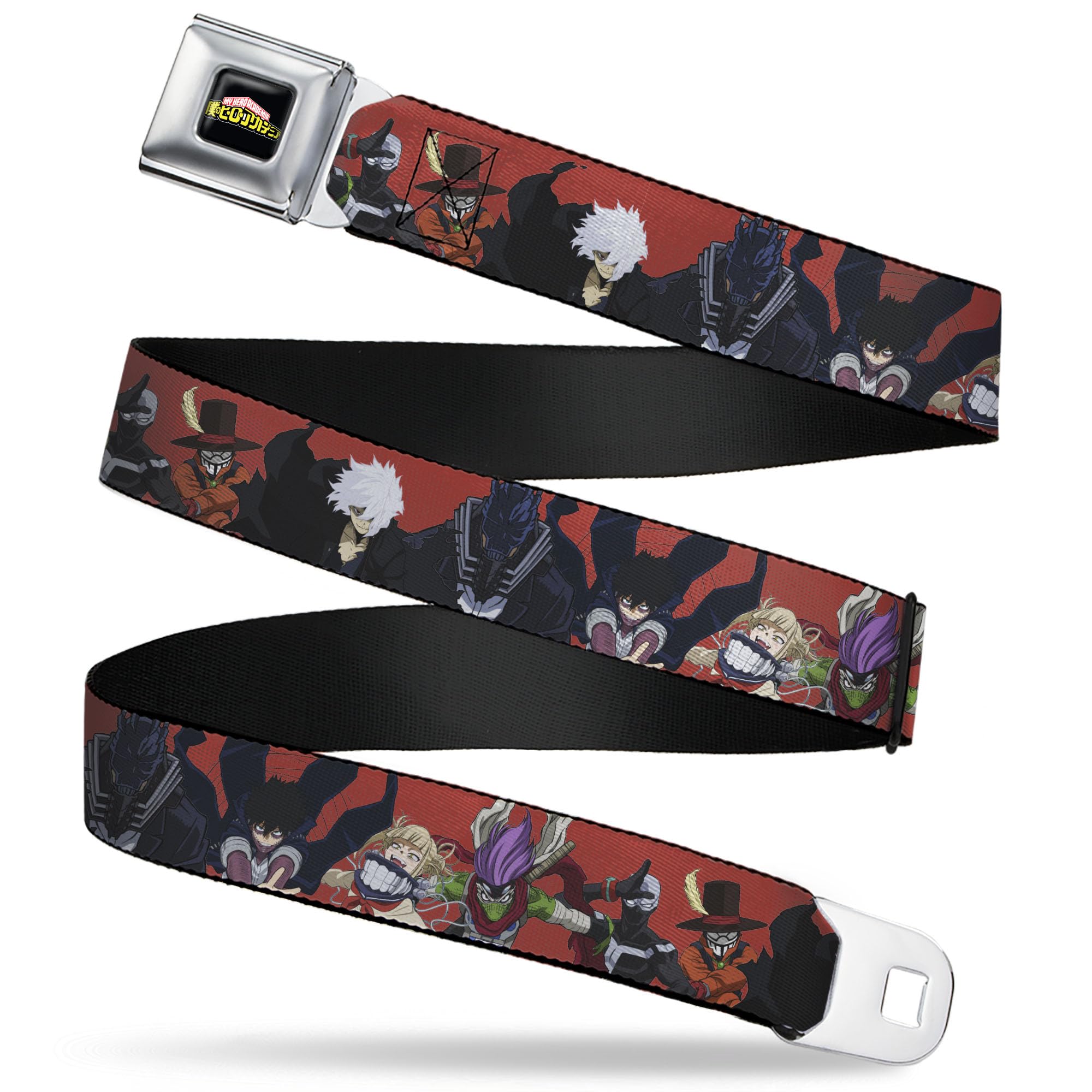 My Hero Academia Belt, Seatbelt Buckle Belt, My Hero Academia Villains Group Pose Red, Youth 20 to 36 Inches