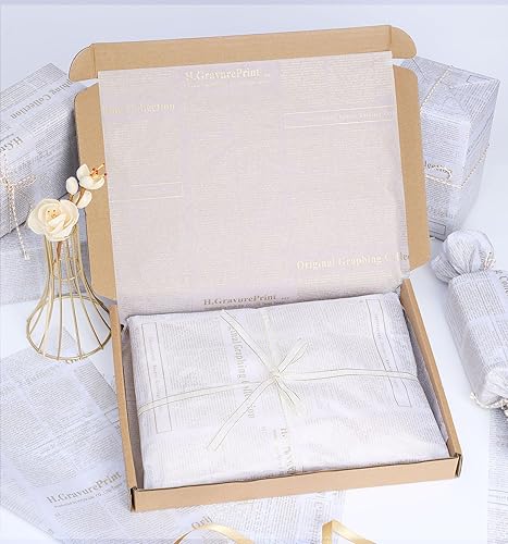 Miniatura 4 de Papel de seda de regalo de periódico antiguo, papel de regalo floral grande a granel, libro de ropa, joyas, papel de envoltura blanco y dorado, 28