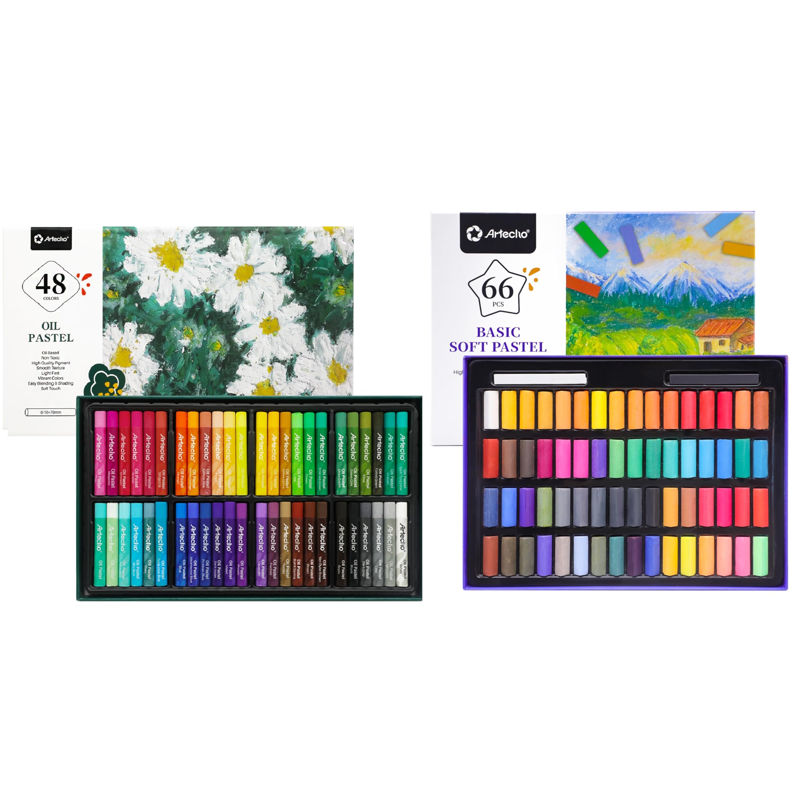 Artecho Oil Pastels Set of 48 Colors & 66pcs Soft Pastels