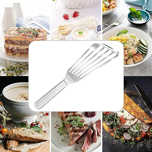 Miniatura 2 de KSENDALO Espátula de pescado de acero inoxidable, espátula para huevos con hoja delgada y flexible ranurada y en ángulo para cocina, parrilla,