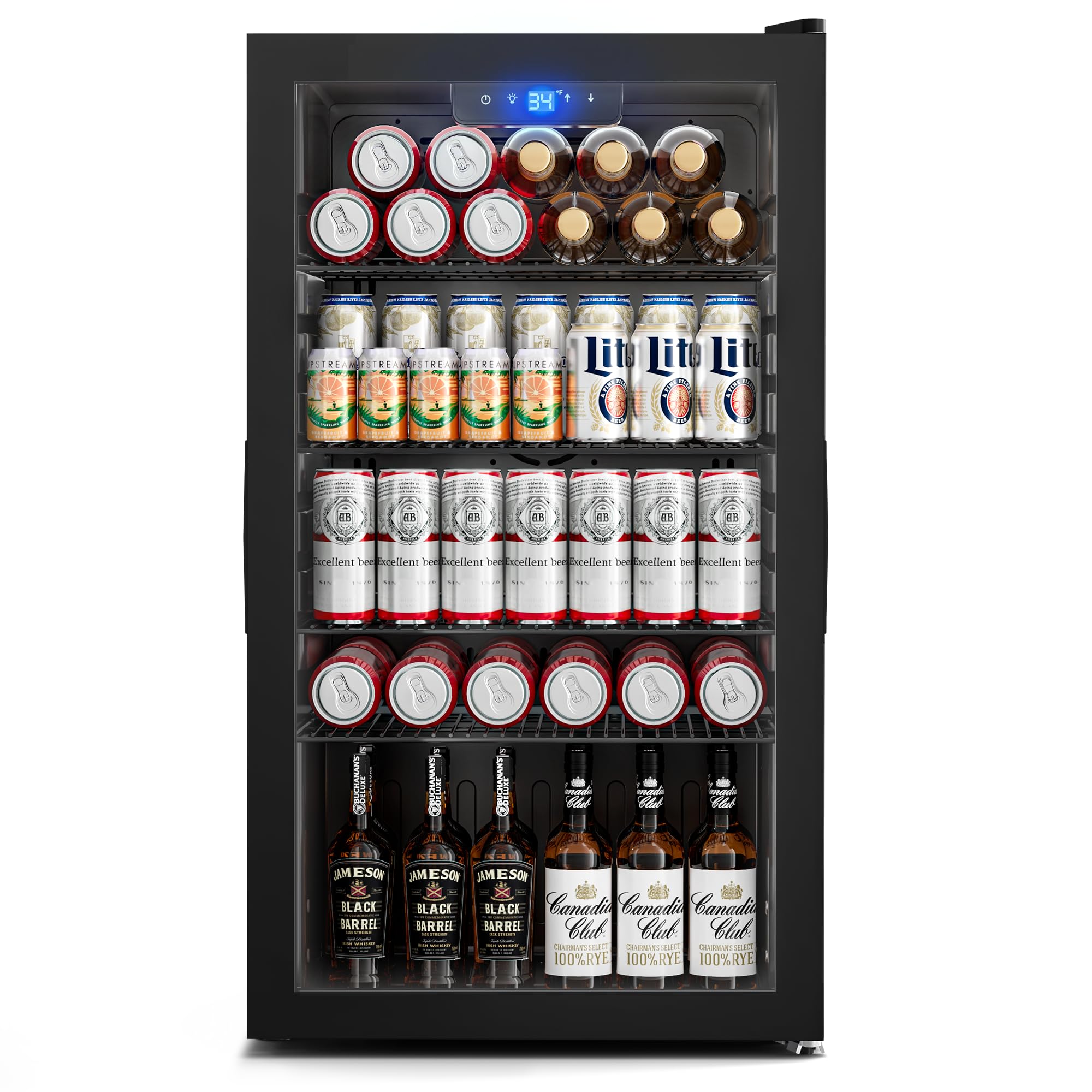 130 Can Beverage Refrigerator, 3.2 Cu.ft Mini Fridge, Glass Door, Black Black 3.2 Cu.Ft