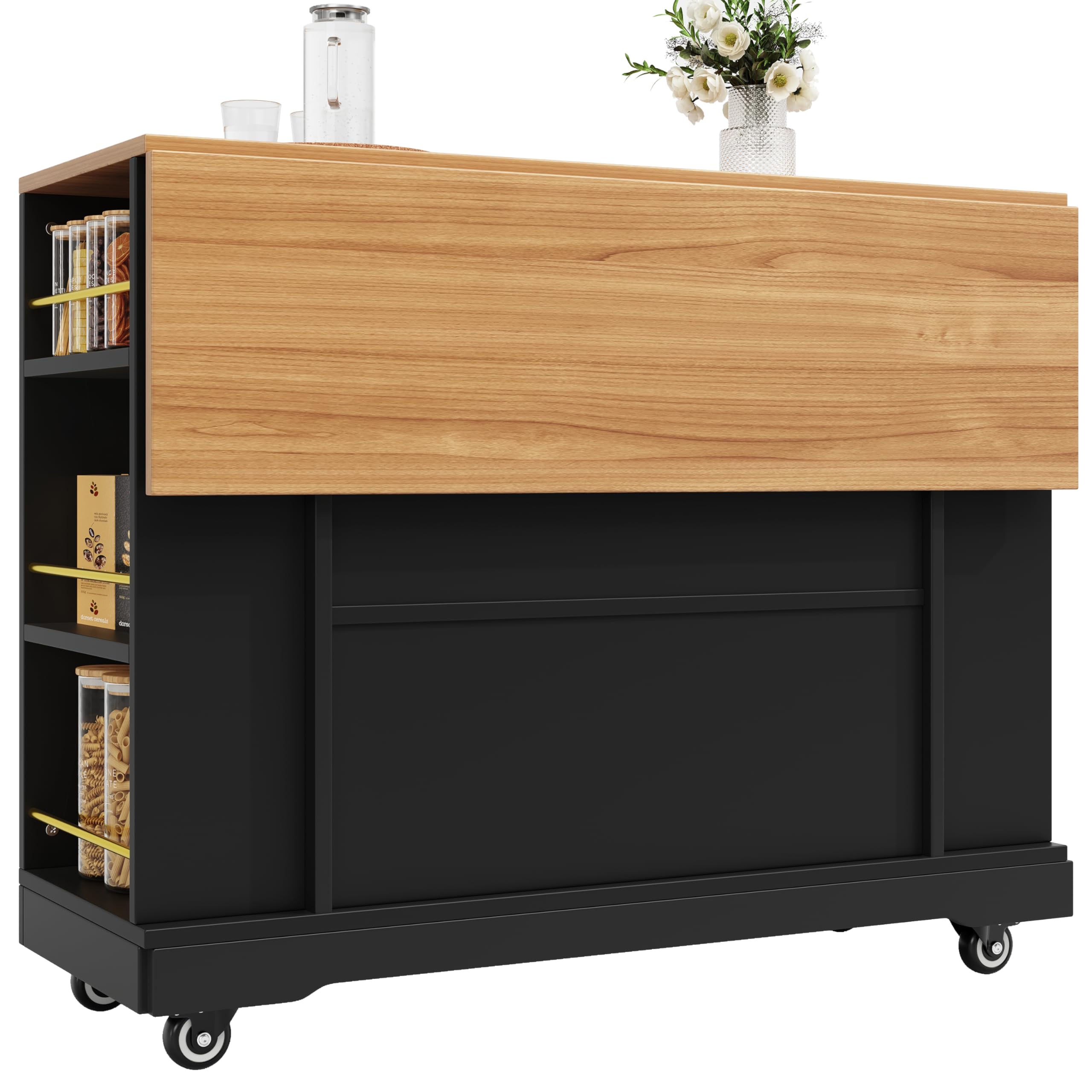 REXO Moderna isola da cucina, armadio da cucina, armadio a buffet, carrello da pranzo con venature del legno, armadio a buffet, tavolo da pranzo multifunzionale con spazio di archiviazione, carrello
