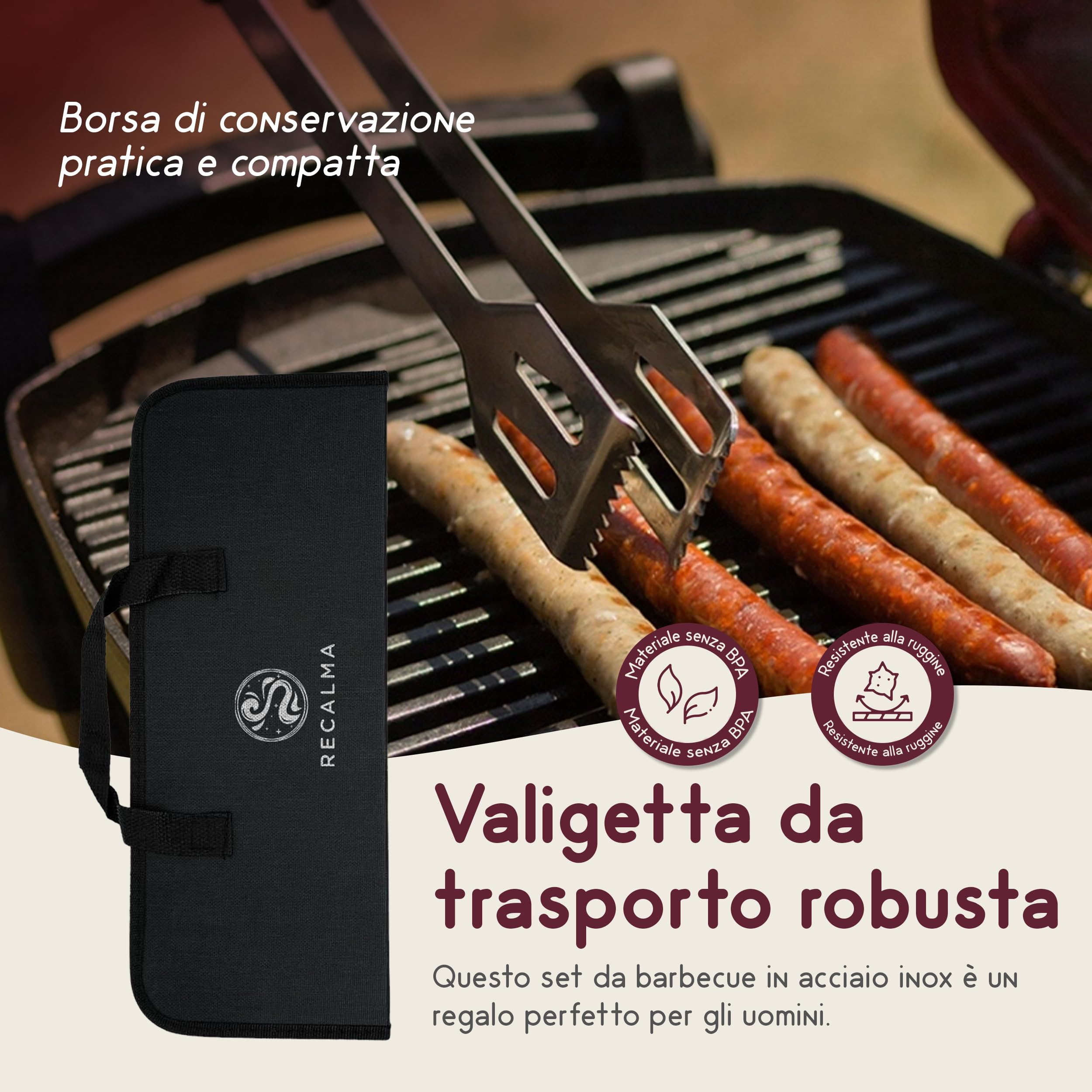 Set Barbecue in Acciaio Inox, Accessori Barbecue 18 Pezzi, Kit Barbecue con Custodia, Utensili Griglia per Barbecue, Idee Regalo Uomo, Perfetto per BBQ e Griglia Barbecue in Muratura