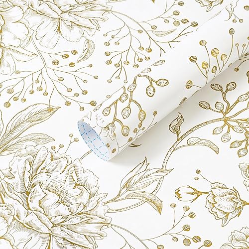 Miniatura 17 de Safiyya Papel tapiz de contacto floral bohemio para despegar y pegar, 78.7 x 17.3 pulgadas, papel de pared dorado y verde oscuro, moderno, Dorado