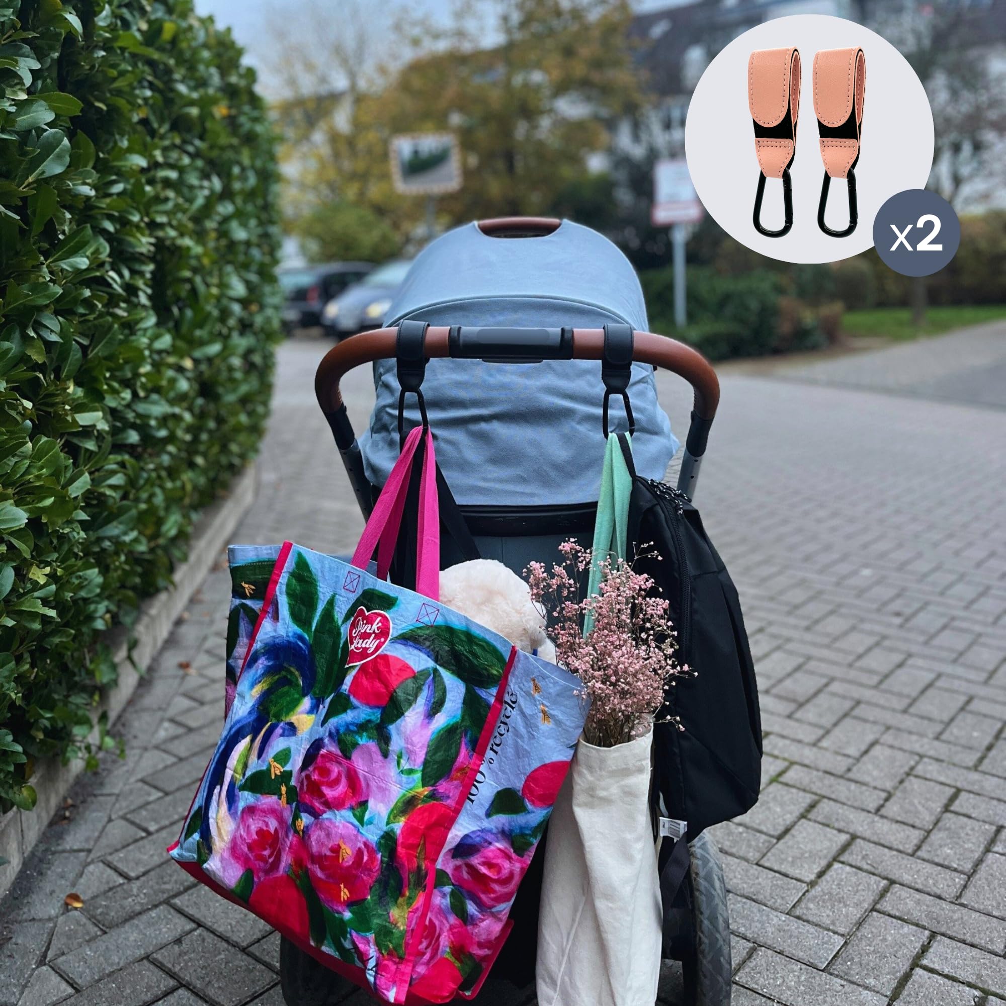 ESSENTIVAL Pram Hooks for Bags (Pack of 2), Large Universal Carabiner for Prams Robust Carabiner Hooks as Bag Holder - Image 4