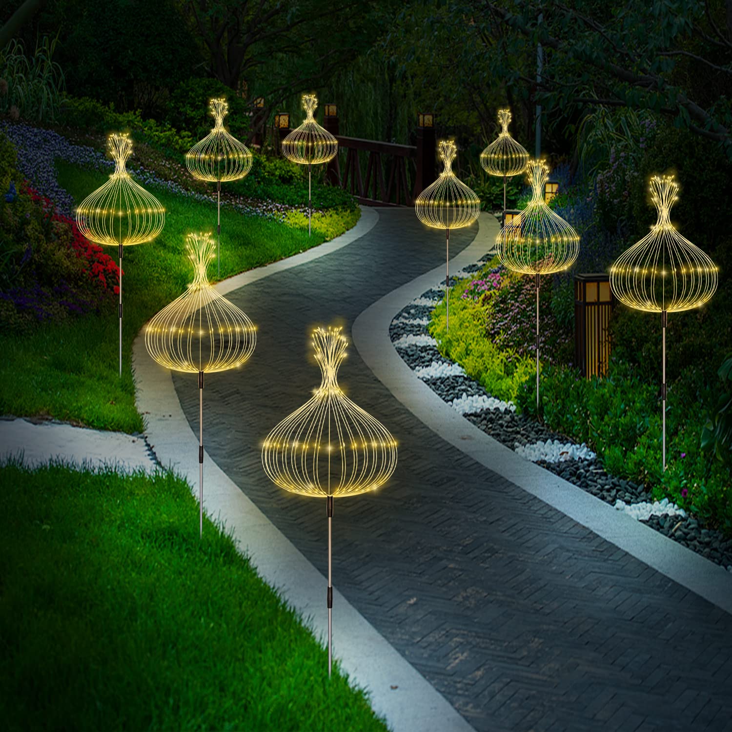 6er-Pack Solar-Gartenleuchten für den Außenbereich, Feuerwerk-Lichter, 8 Modi mit Fernbedienung, Außendekoration, 120 wasserdichte LEDs, Feuerwerkslampe für den Garten