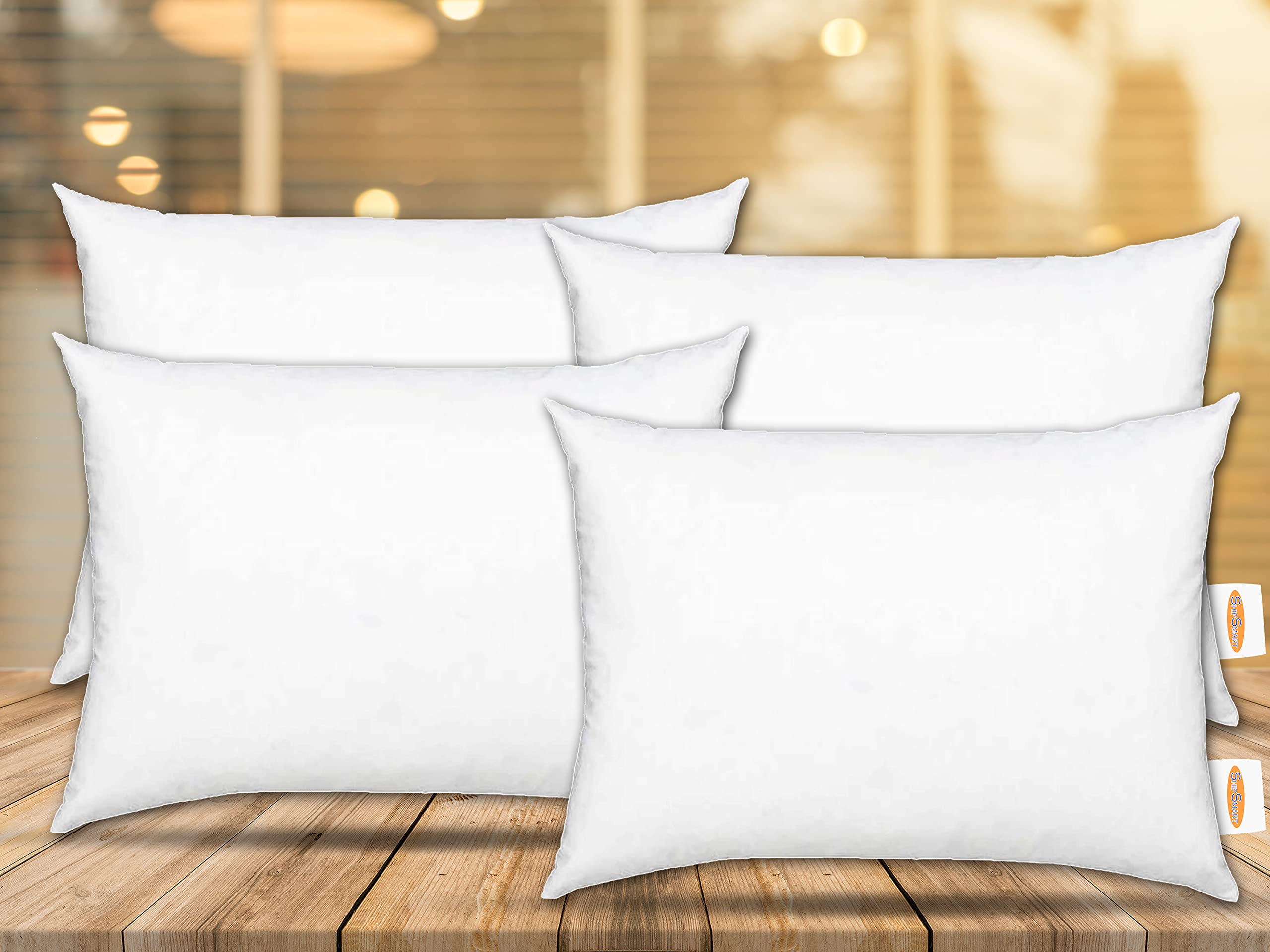 Ship Smart Rotto Vaccum Packed Fiber Rectangular Cushion Pillow Inserts or Fillers for Sofa & Bed - Pack of 4, 14" X 20" (White, SS_Rotto_Plw41420Flr0001)