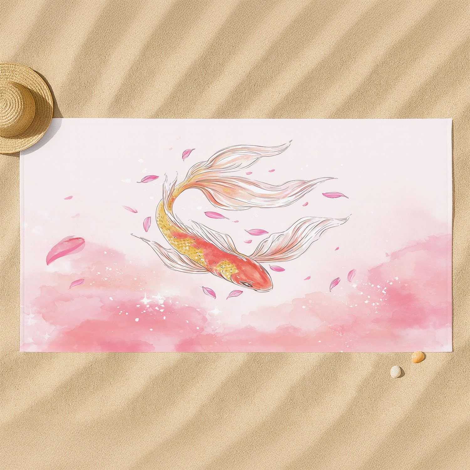 Dreamy - Toalla de playa con acuarela, secado rápido, sin arena, ligera, de microfibra, para natación, viajes, vacaciones, tranquila, elegante, animales japoneses, 200 x 100 cm