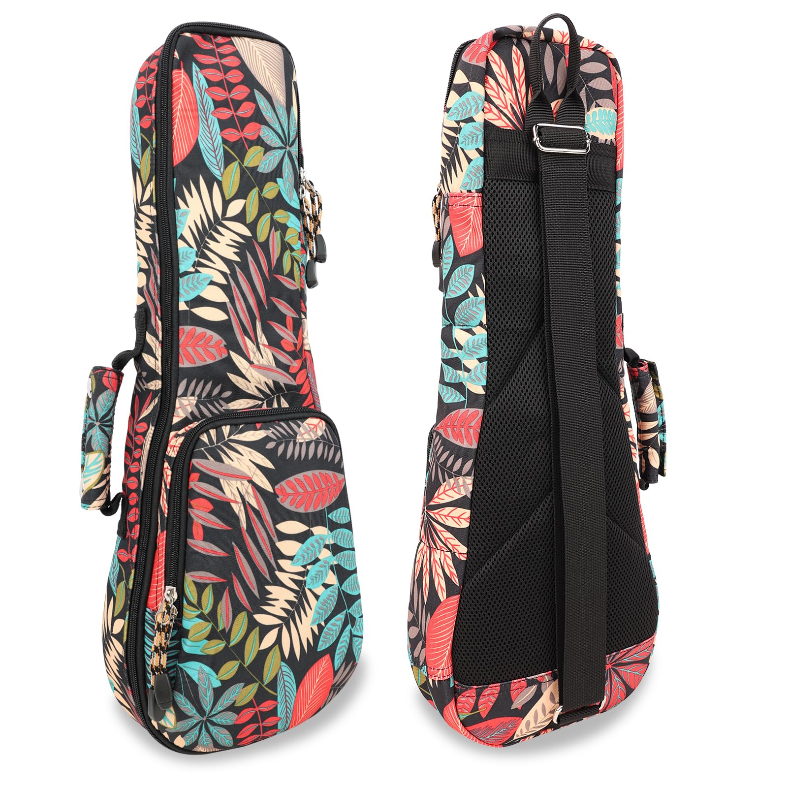 Premium 21" Ukulele Case, 10mm Back Panel Padded,Adjustable Strap,Durable Pocket Bag for Soprano - Red Leave