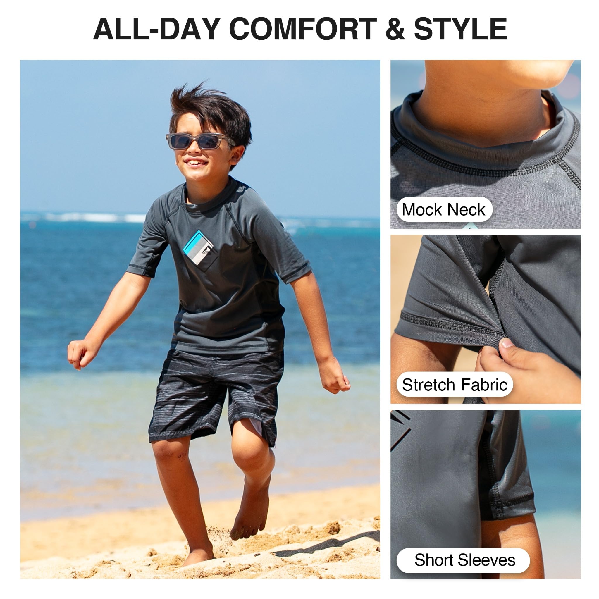 Kanu Surf Jungen UPF 50+ Sun Protective Rashguard Swim Shirt Rash Guard Hemd, Victor anthrazit, Medium