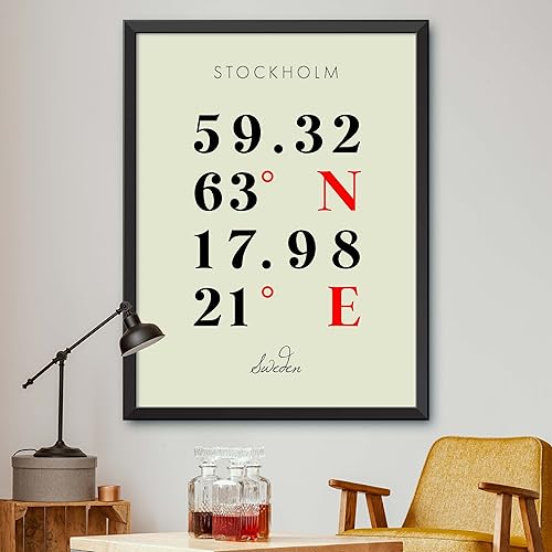 Map of Stockholm, Sweden, Multiline Coordinates Colored (12x16)