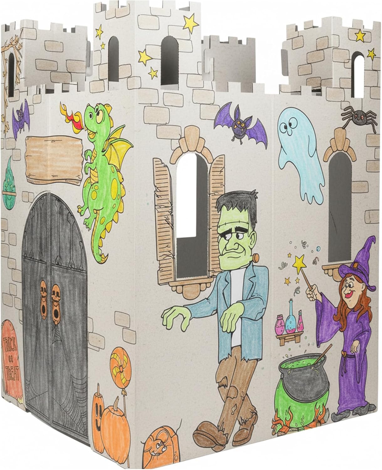 Easy Playhouse Haunted Castle - Kids Art & Craft for Indoor & Outdoor Fun, Color, Draw, Doodle on Halloween Friends– Decorate & Personalize a Cardboard Fort, 32" X 32" X 43. 5"