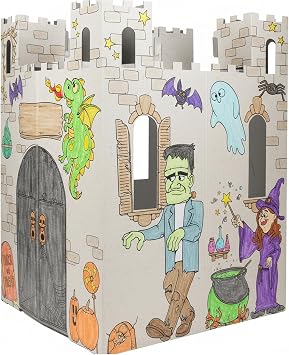 Easy Playhouse Haunted Castle - Kids Art & Craft for Indoor & Outdoor Fun, Color, Draw, Doodle on Halloween Friends Decorate & Personalize a Cardboard Fort, 32" X 32" X 43. 5"