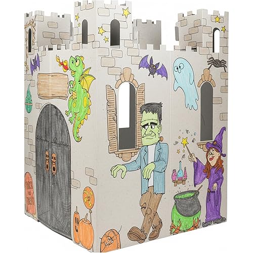 Easy Playhouse Haunted Castle - Kids Art & Craft for Indoor & Outdoor Fun, Color, Draw, Doodle on Halloween Friends– Decorate & Personalize a Cardboard Fort, 32" X 32" X 43. 5"