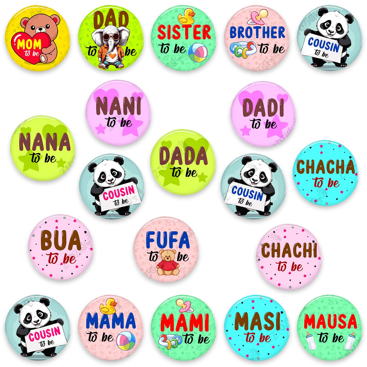 Zyozique® MultiColor Baby Shower Decorations Badges | Baby Shower Buttons Badges For Family - Tinplate Badge Pin For Baby Shower | Baby Shower Party Decorations (Pack Of 20)-image-48