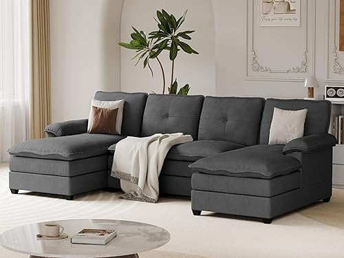 Miniatura 7 de Vongrasig Sofá modular de 5 piezas con diván reversible de terciopelo de 116 pulgadas, sofá modular en forma de L de 4 asientos, sofá modular grande