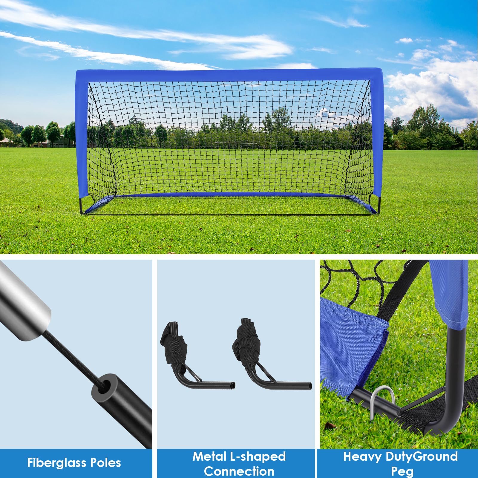 Juego de 2 porterías de fútbol para jardín, 180 x 90 x 90 cm, barras reforzadas de fibra de vidrio y redes de alta calidad, portería plegable Pop-Up Goal, juego de portería de fútbol para uso