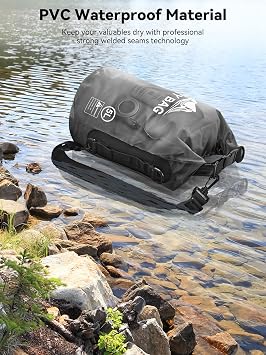HEETA Waterproof Dry Bag with Phone Case (Black 5L) Bundled with Upgraded Version with Emergency Whistle (Black 5L) for Women & Men, Kayaking, Travel, Boating, Camping & Beach
