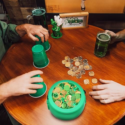 Miniatura 7 de SpinLaLa Caldero verde de plástico de 8 pulgadas para el día de San Patricio y Halloween, olla grande de cubo dorado para decoración de mesa
