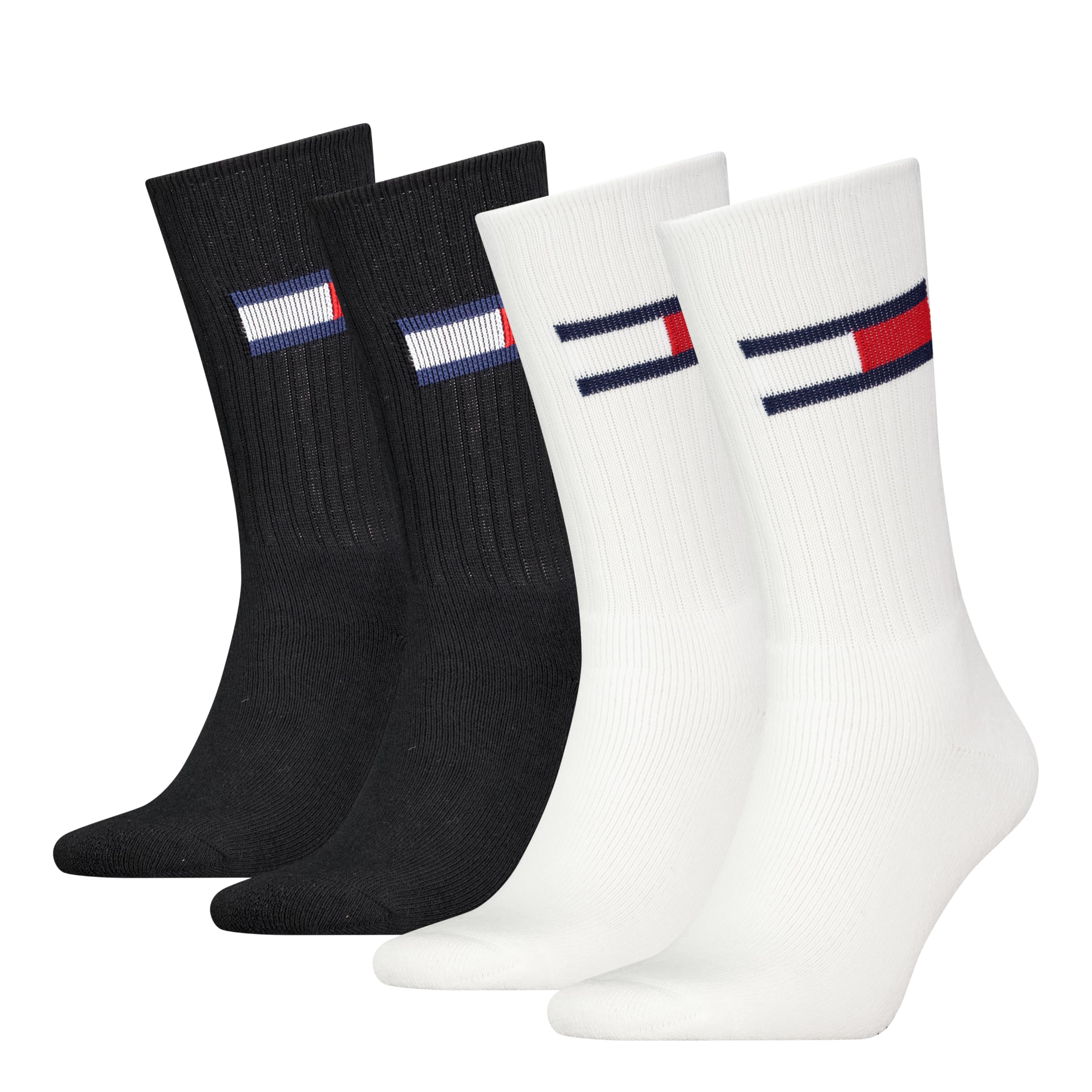Tommy Hilfiger Unisex Iconic Crew Socks (Pack of 4), white/black, 35-38