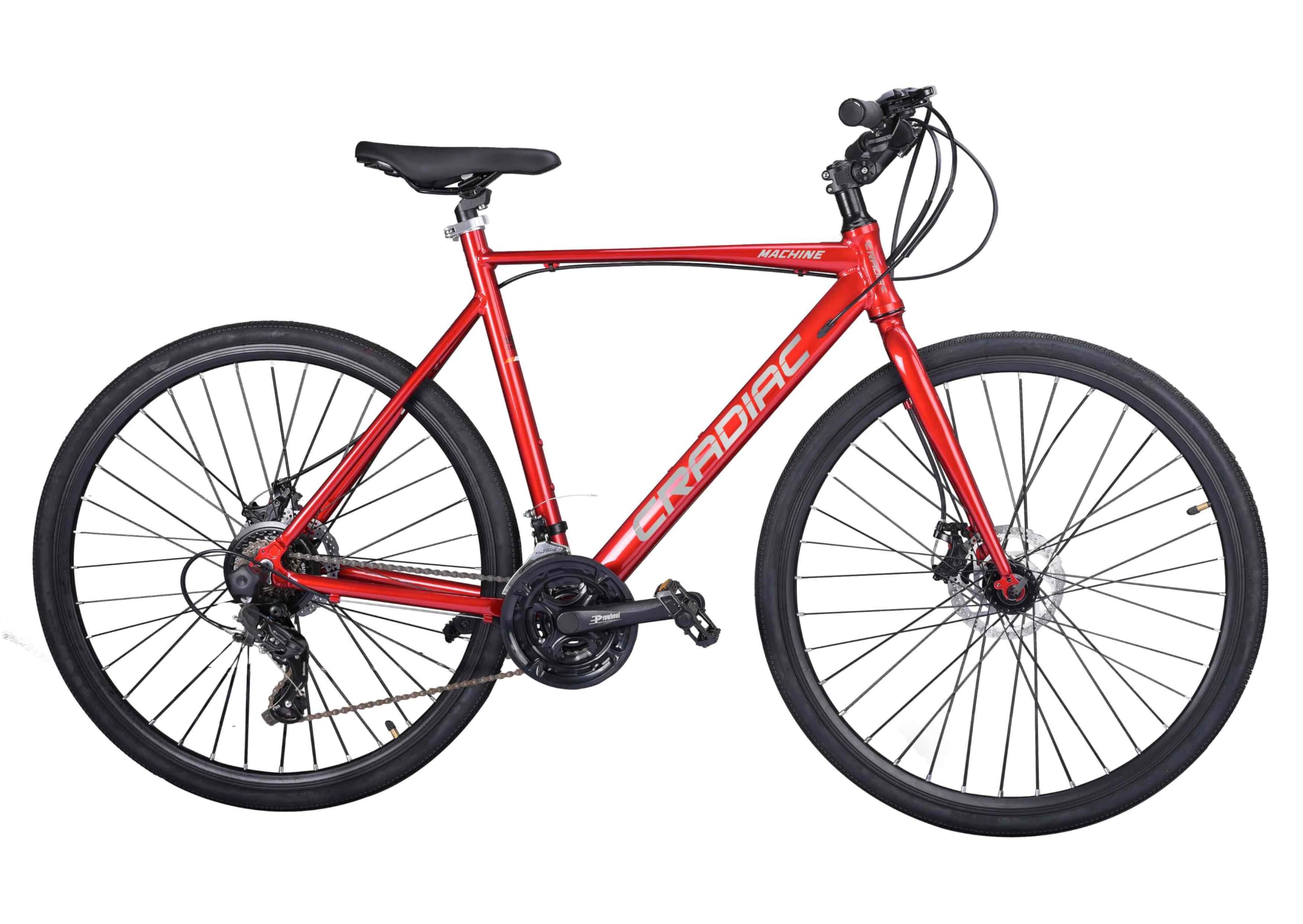 Cradiac Machine LITE 21 Speed 6061 Alloy Hybrid Cycle 21 Geared Bicycle for Men with Rigid Fork & Dual Disc Brake Hybrid Bike | Ideal for 15+ Years, Unisex, Frame Size : 19.5 Inch, Metalic Red