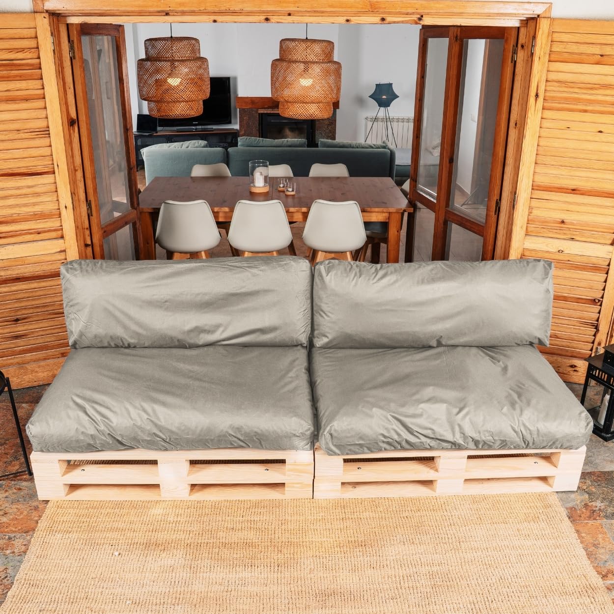 bananair - Palettenkissen Outdoor Wasserdicht & Abnehmbar - Schaumstoffpolsterung, Bequem - Polster Ideal für Europaletten/Palettenmöbel (Set 2 Sitzkissen 120x80 + 2 Rückenkissen 120x40, Hellgrau)
