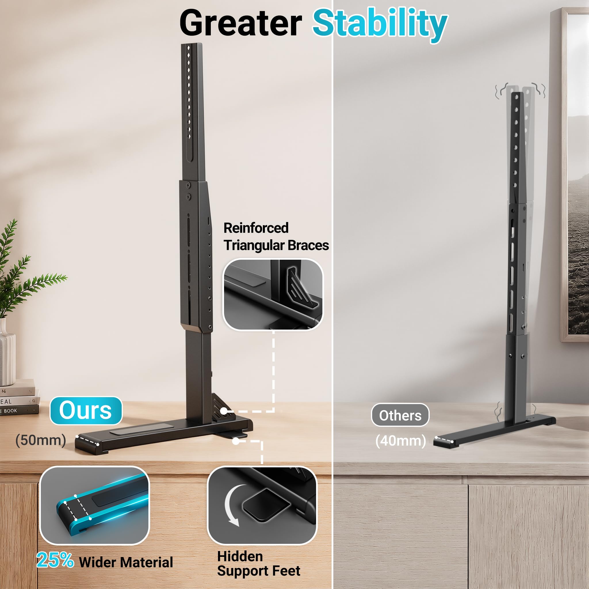 BONTEC Supporto TV Universale da Tavolo e Pavimento 24-86 Pollici | 70 kg, VESA 100x100-800x600 mm, 7 Altezze, Cinghia Antiribaltamento, Piedi Nascosti