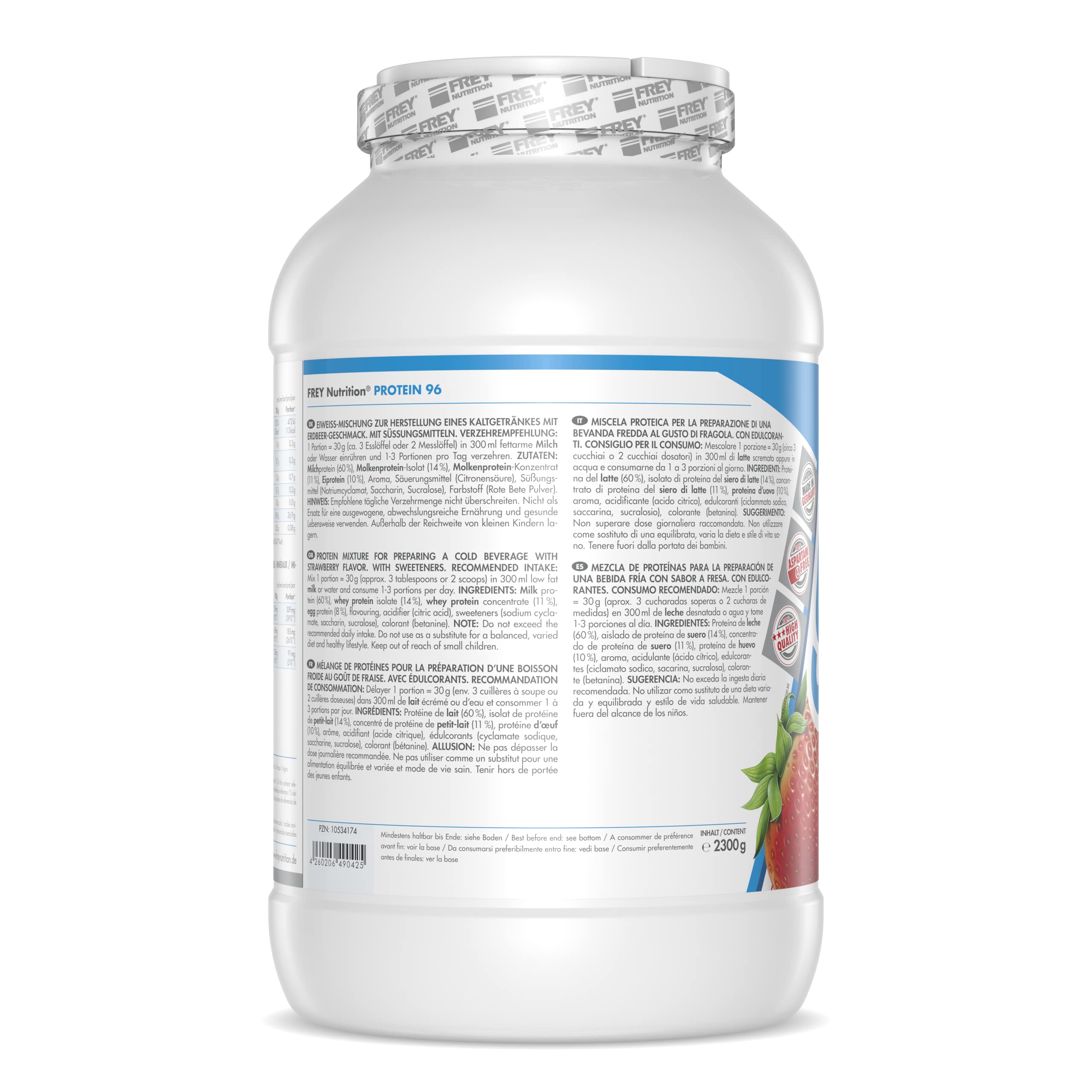 Frey Nutrition Protein 96 Erdbeer Dose, 1er Pack (1 x 2.3 kg)