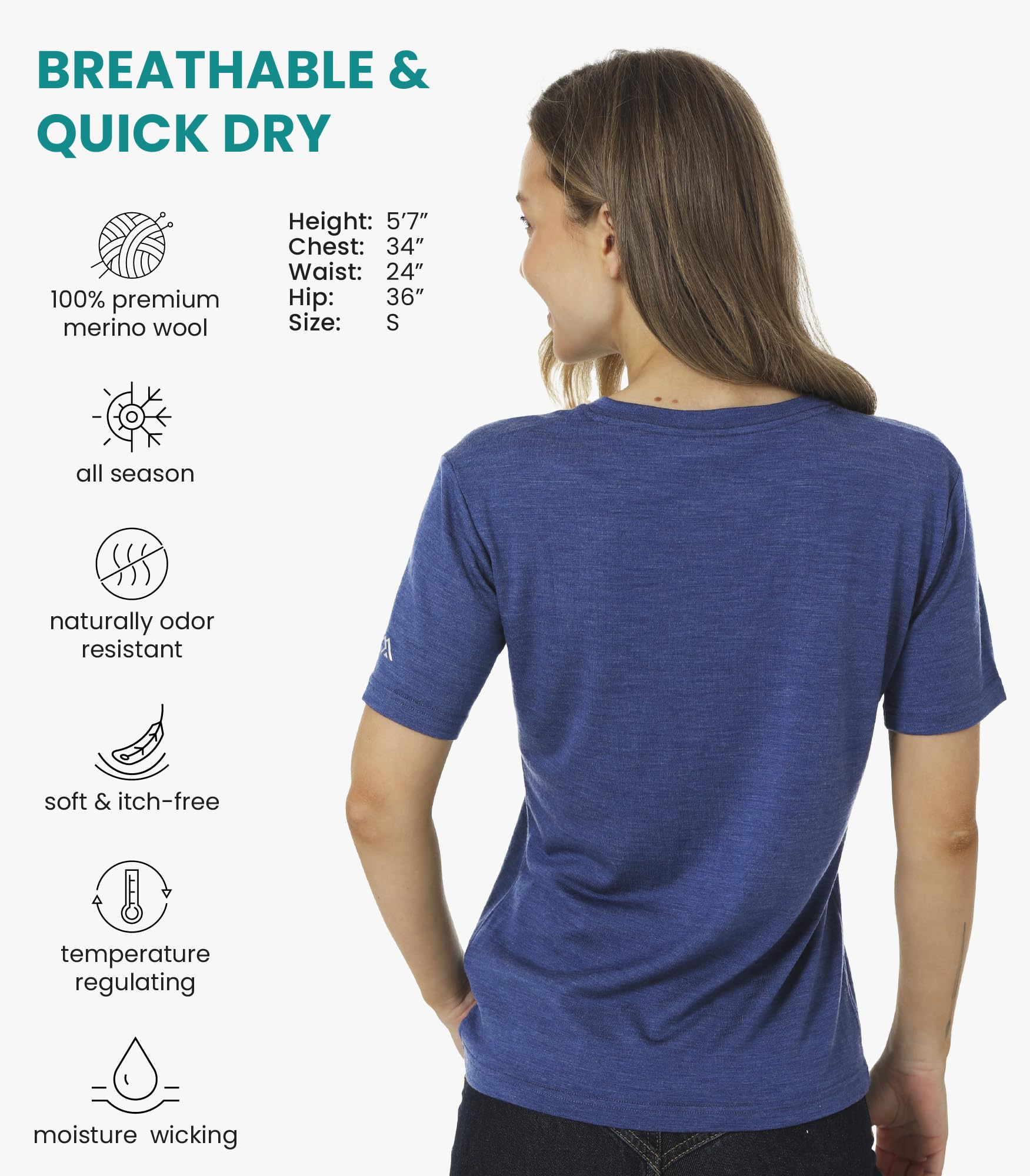 Camiseta Manga Corta Lana Merino Mujer - 100% Lana Merino + Calcetines
