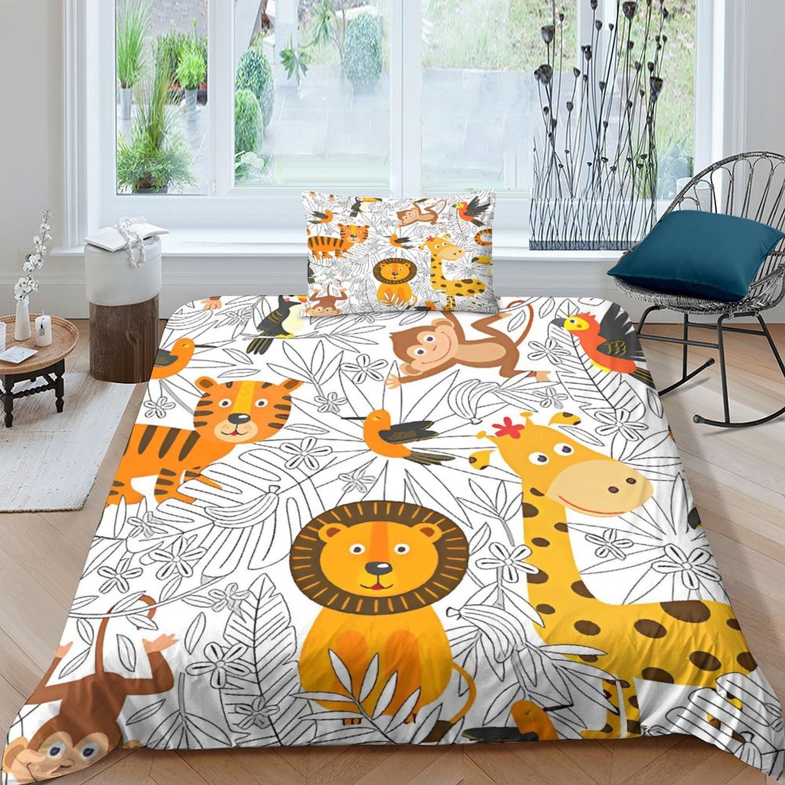 Housse de couette dessin animé girafe et lion pour de douces nuits en famille