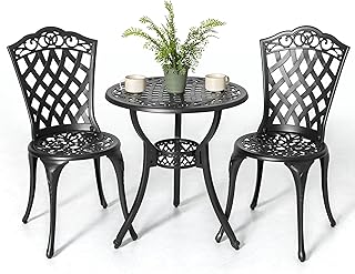 NUU GARDEN 3 Piece Outdoor Bistro Table Set, All Weather Cast Aluminum P...