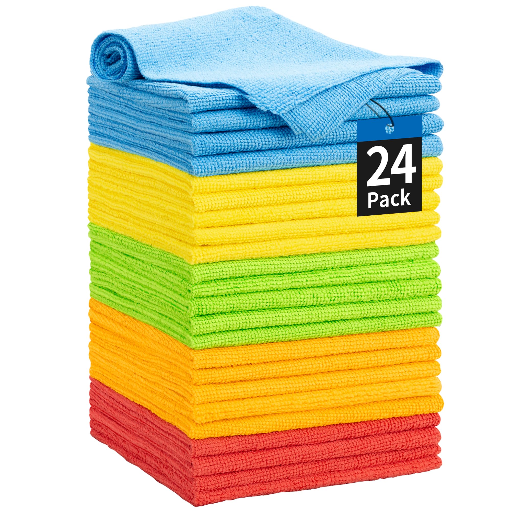 HOMERHYME Microfiber Towels for Cars, 24 Pack Microfiber Cleaning Cloths, 11.5"*11.5" Cleaning Rags Towels Bulk Absorbent Lint-Free, All-Purpose for Detailing, Office, Household Cleaning[Amazon-developed Certification] Compact by Design