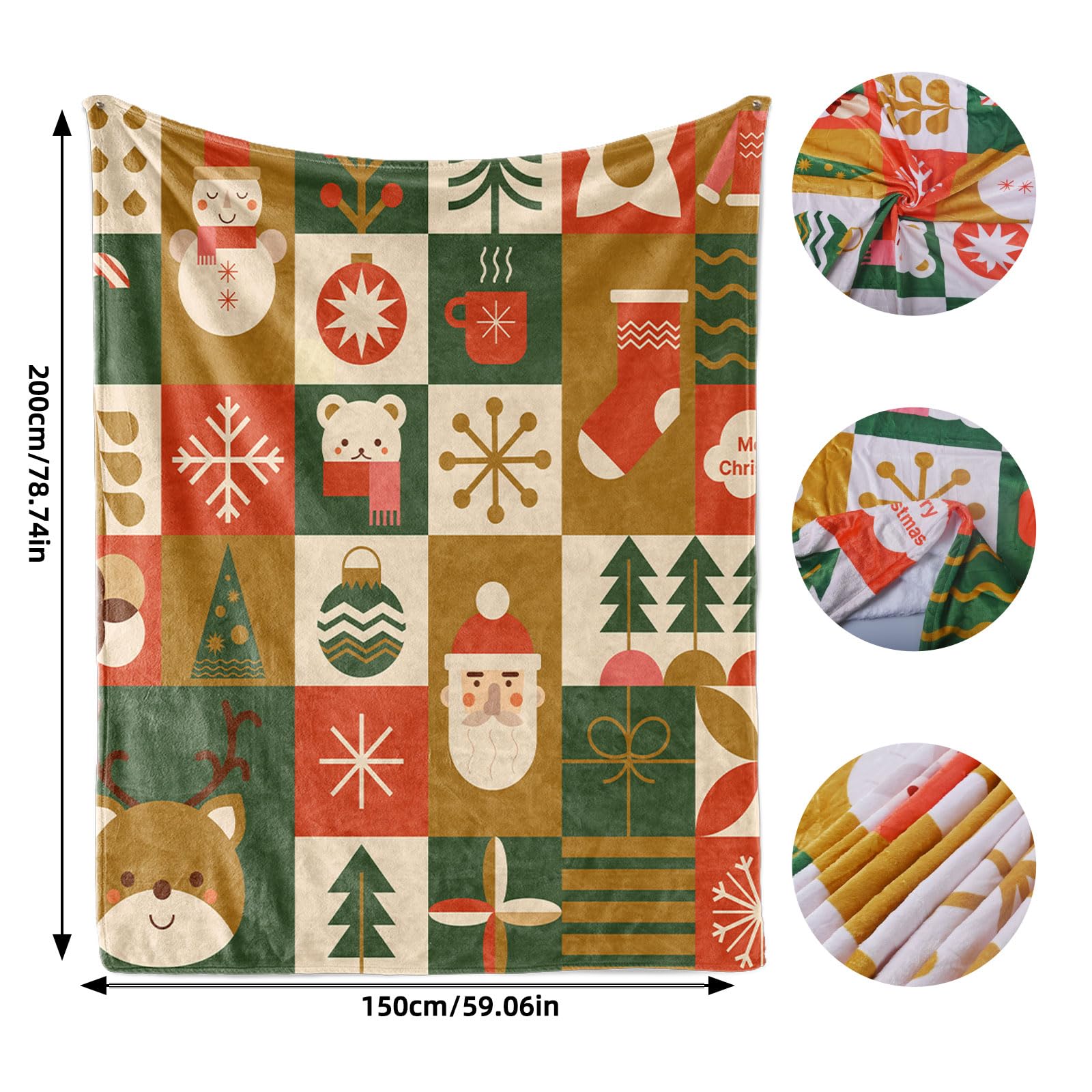 UGZDEA Christmas Blanket 150x200cm, Christmas Sofa Blanket, Soft Warm Winter Fleece Christmas Blanket for Adults and Kids (F - Image 3