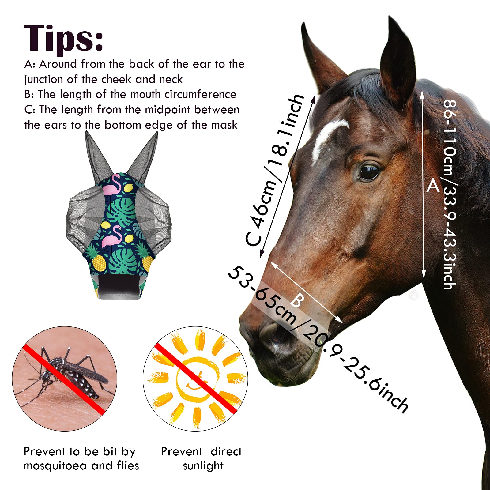 Hestya 2 Pieces Horse Fly Masks for Horses Soft Fly Masks for Horses with Ears Smooth and Elasticity Fly Mask with UV Protection (Summer Patterns,L) - Image 2