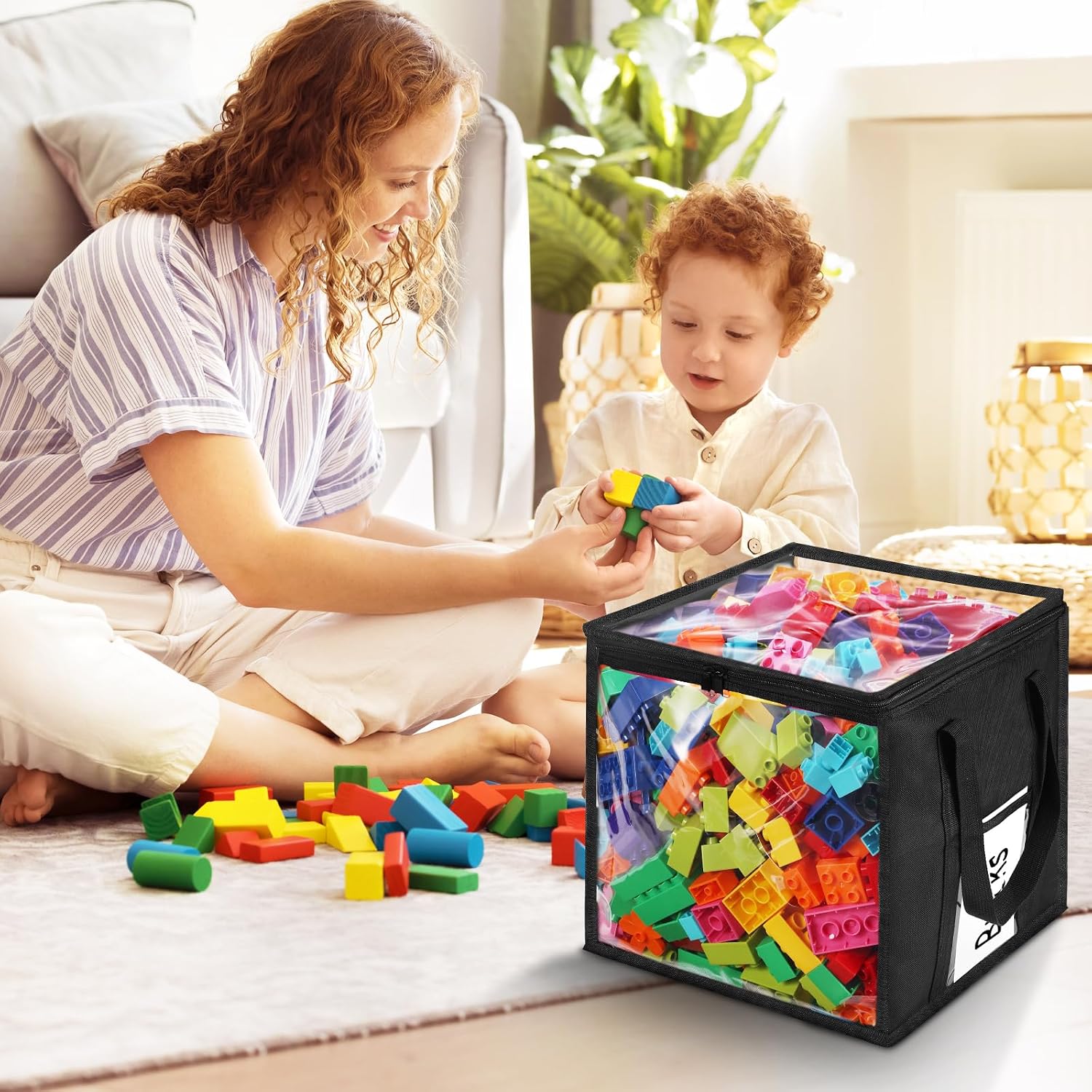 4 Packs Large Toy Storage Bins 12" Clear Zippered Storage Bags with Handles, Transparent PVC Storage Bags, Foldable Cube Storage Organizer for Building Blocks, Toys, Clothes,Towel, Kids Playroom