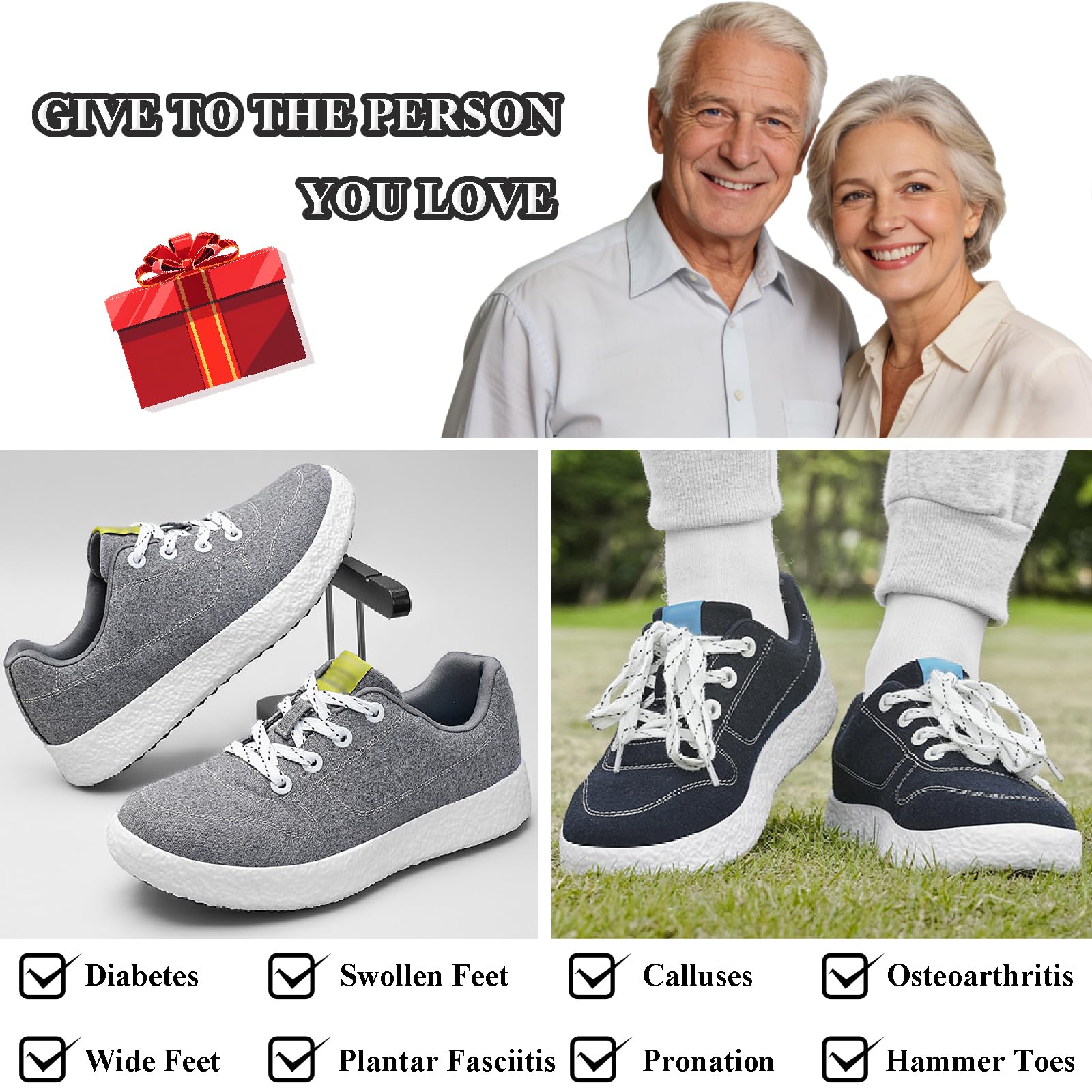 Scarpe per Diabetici Edema Donna Uomo Scarpe Passeggio Extra Larghe Traspirante Regolabili Pantofole Edema per Anziani Piedi Gonfi